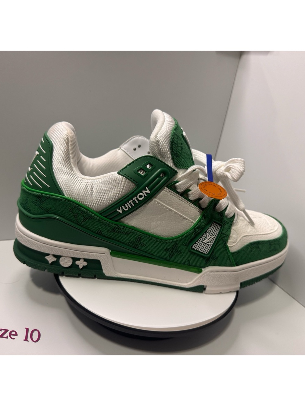 Louis Vuitton White and Green Kids Sneakers